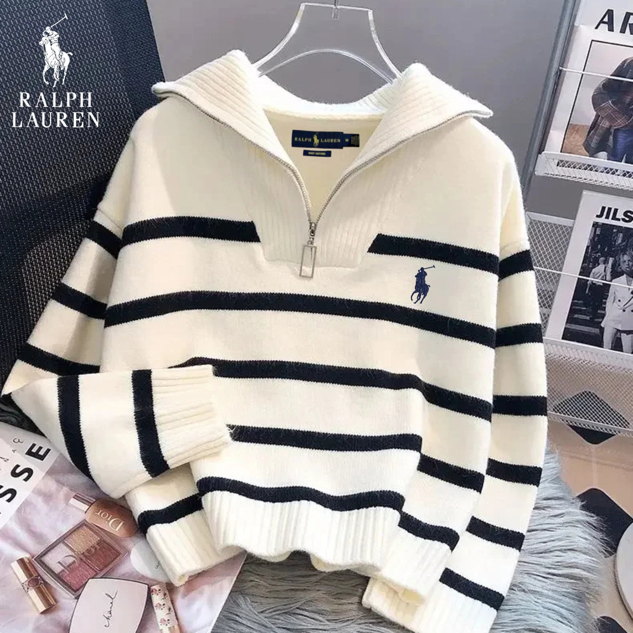 ᏒᎪᏞᏢᎻ ᏞᎪՍᏒЕΝ - Gestreifter Pullover mit Reißverschlusskragen