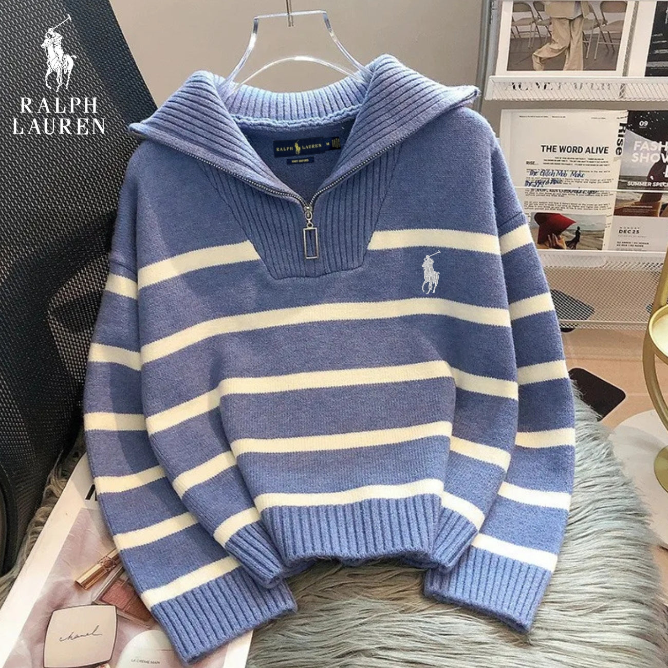 ᏒᎪᏞᏢᎻ ᏞᎪՍᏒЕΝ - Gestreifter Pullover mit Reißverschlusskragen