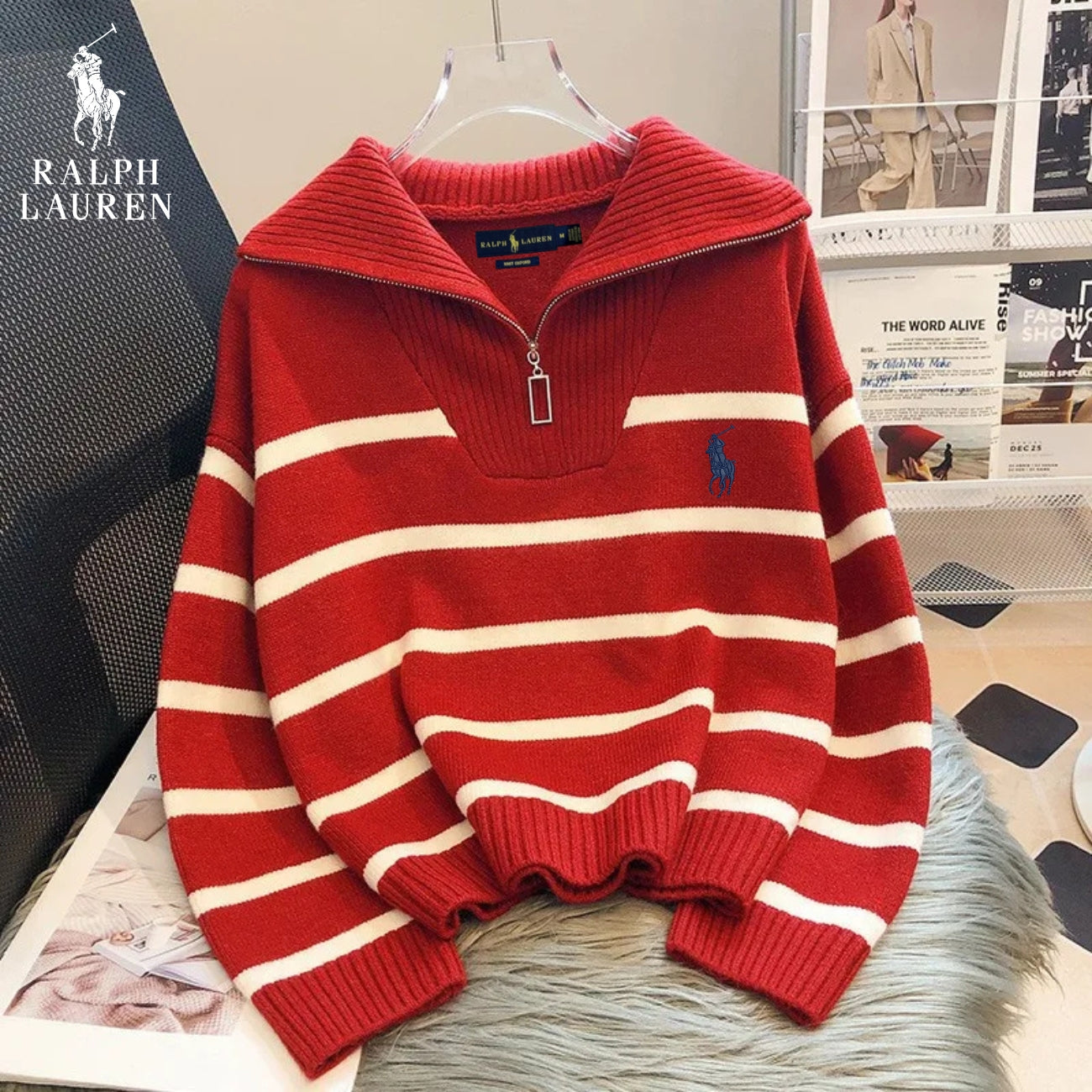 ᏒᎪᏞᏢᎻ ᏞᎪՍᏒЕΝ - Gestreifter Pullover mit Reißverschlusskragen