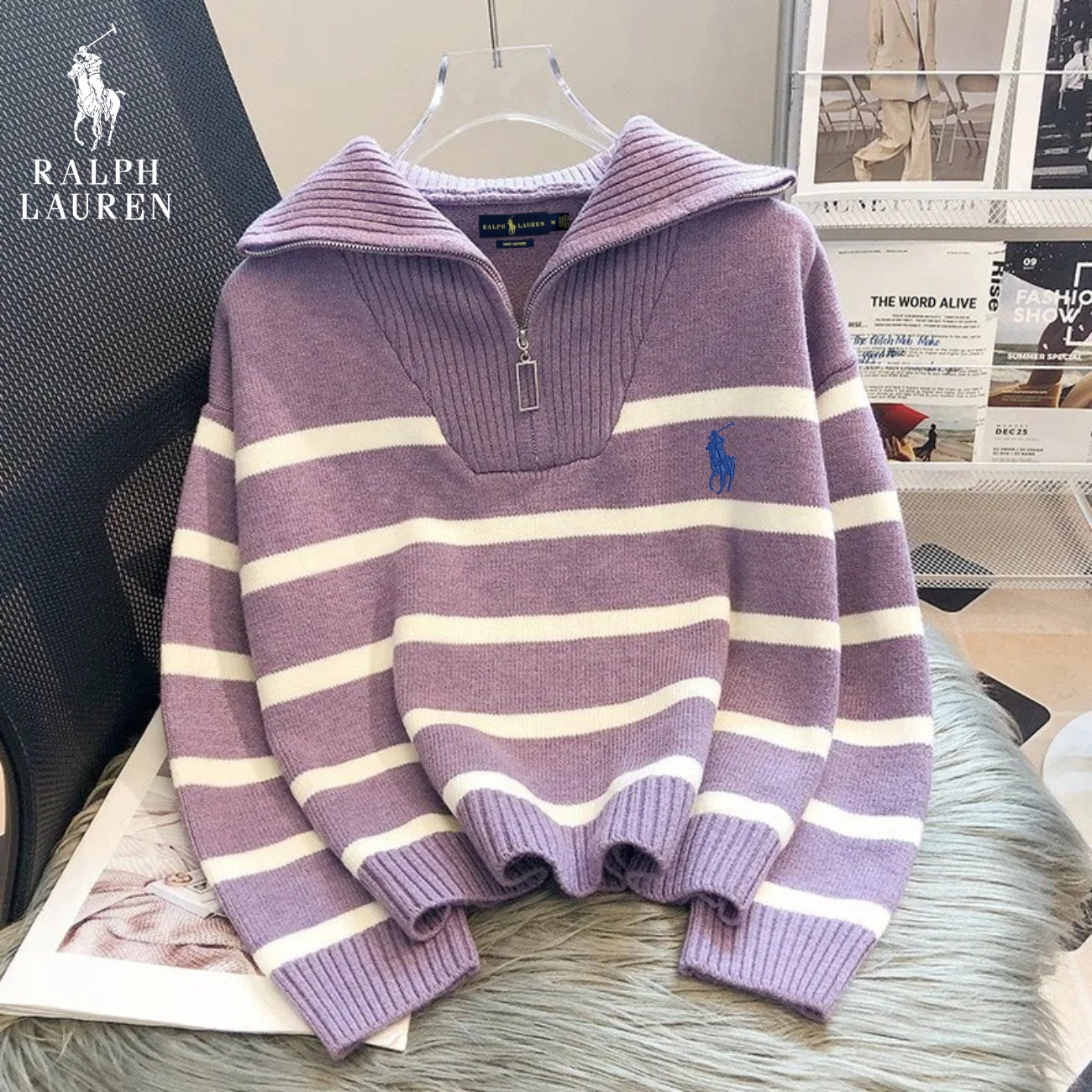 ᏒᎪᏞᏢᎻ ᏞᎪՍᏒЕΝ - Gestreifter Pullover mit Reißverschlusskragen