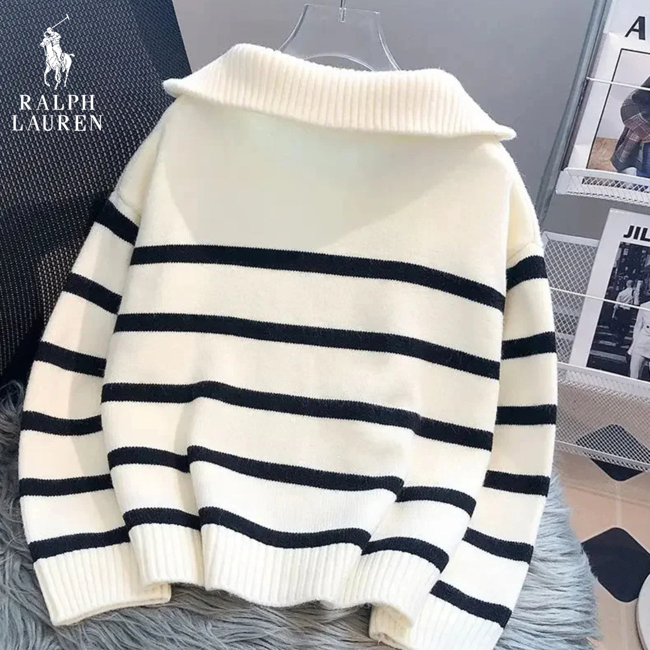 ᏒᎪᏞᏢᎻ ᏞᎪՍᏒЕΝ - Gestreifter Pullover mit Reißverschlusskragen